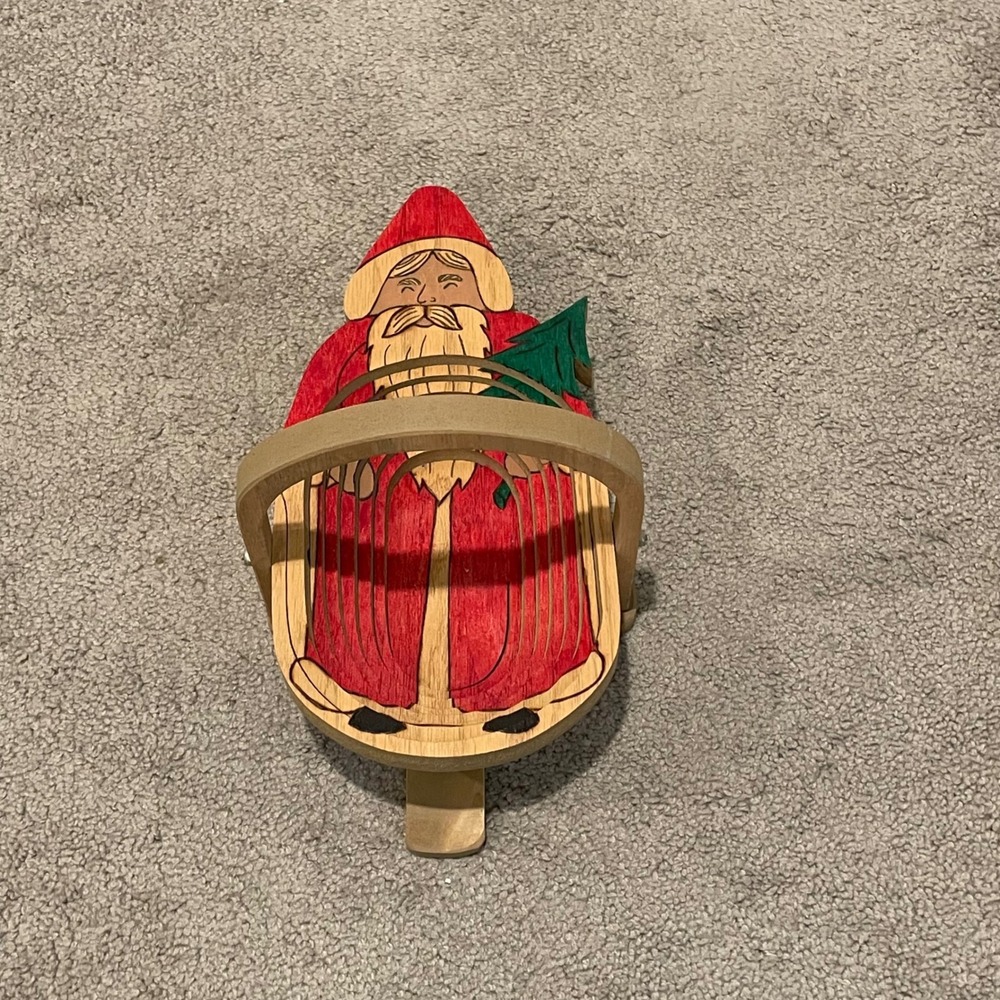 Vintage‎ Santa Basket Folding Wood Fruit Collapsible Christmas Decor Holiday